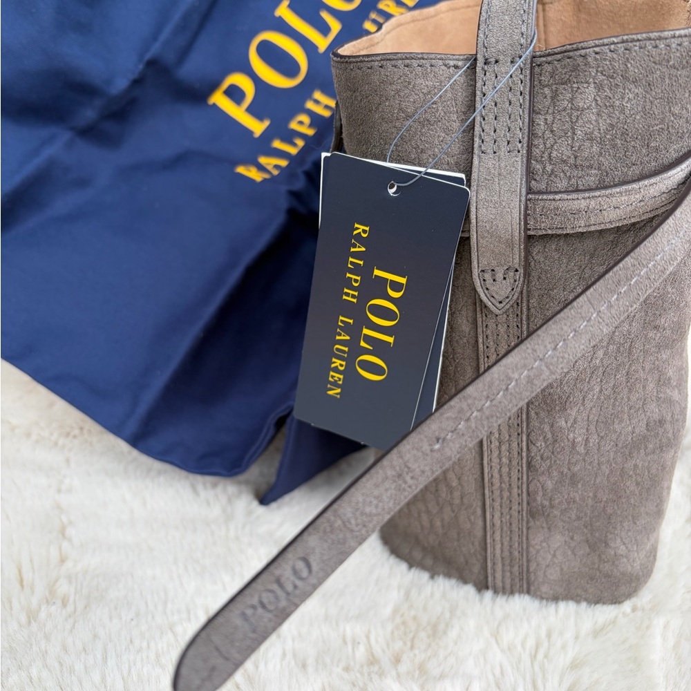 Polo by Ralph Lauren Grey Suede Crossbody Bucket Bag - Picture 4 of 7